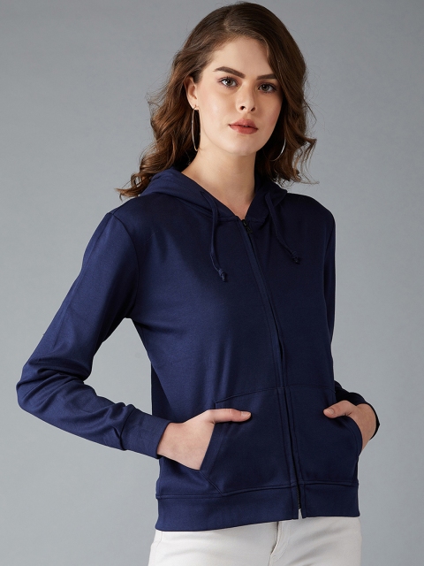 

DOLCE CRUDO Women Navy Blue Solid Hooded Sweatshirt