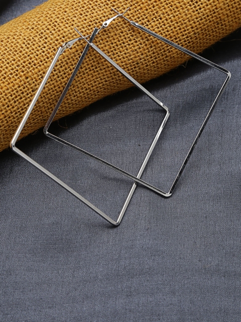 

ZeroKaata Silver-Toned Diamond Shaped Hoop Earrings