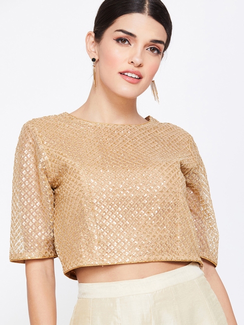

Colour Me by Melange Women Gold-Toned Sequinned Top