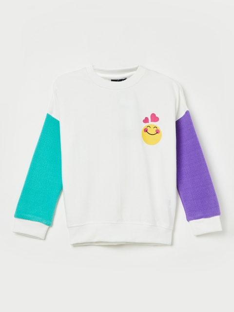 

Smiley World Girls White & Blue Colourblocked Sweatshirt