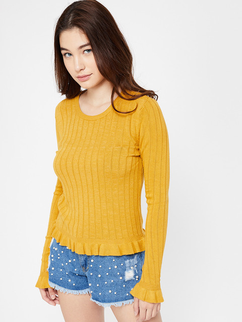 

Ginger by Lifestyle Women Mustard Self Design Top