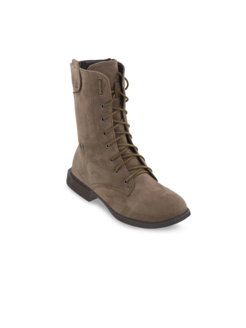 

SHUZ TOUCH Women Beige Solid High-Top Heeled Boots