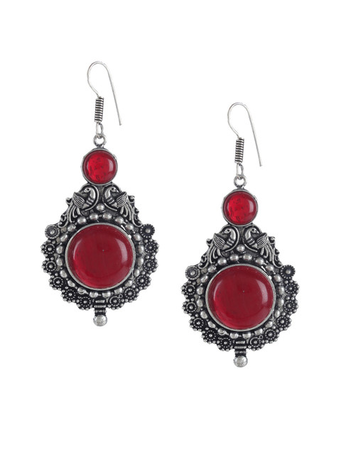 

Mali Fionna Silver-Toned & Maroon Classic Drop Earrings