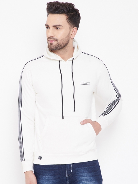 

Okane Men White & Black Solid Hooded Sweatshirt