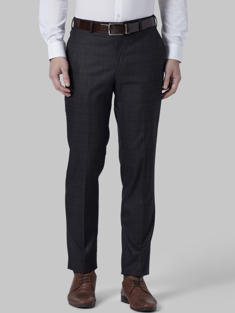 

Park Avenue Men Charcoal Regular Fit Checked Formal Trousers