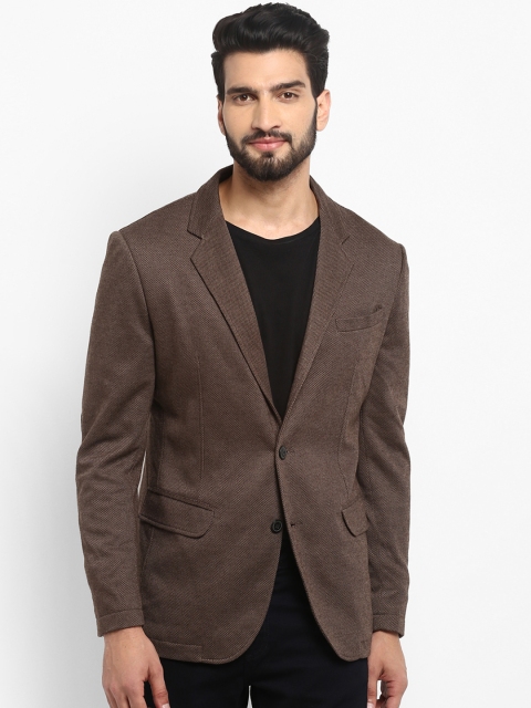 

Mufti Men Brown Self-Design Slim-Fit Single-Breasted Blazer