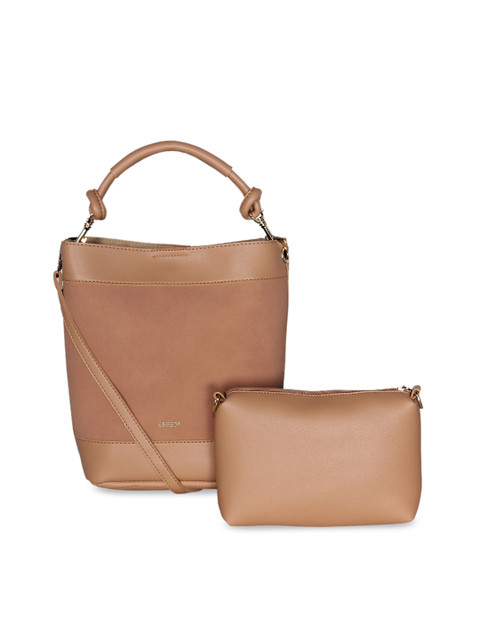 

ESBEDA Beige Solid Handheld Bag with a Pouch