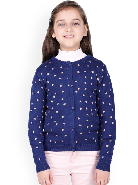 

One Friday Girls Navy Blue Printed Sweater