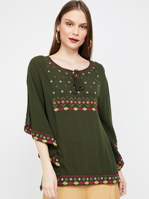 

Colour Me by Melange Women Olive Green Printed Kaftan Top
