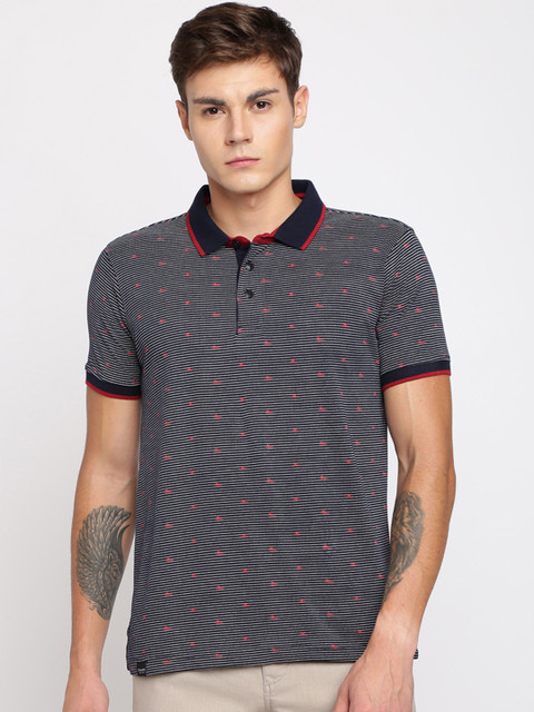 

Crocodile Men Navy Blue Striped Polo Collar T-shirt