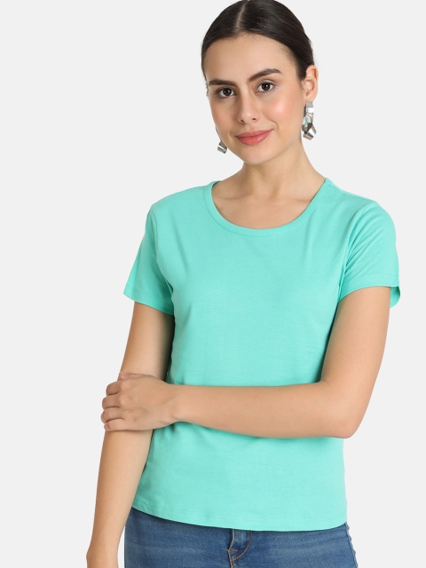 

VividArtsy Women Sea Green Solid Round Neck T-shirt