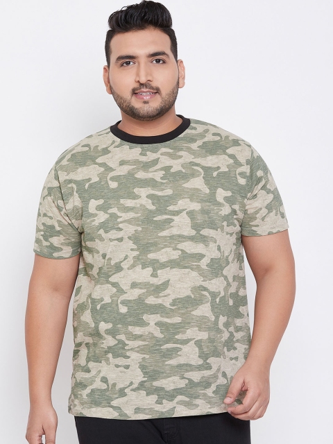 

bigbanana Plus Size Men Beige Printed Round Neck Bio Finish T-shirt