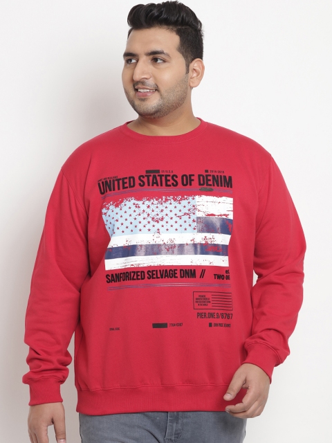 

John Pride Plus Size Men Red White Printed Sweatshirt