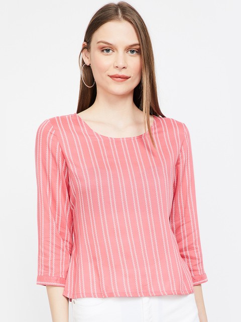 

Bossini Women Coral Pink & White Striped Top