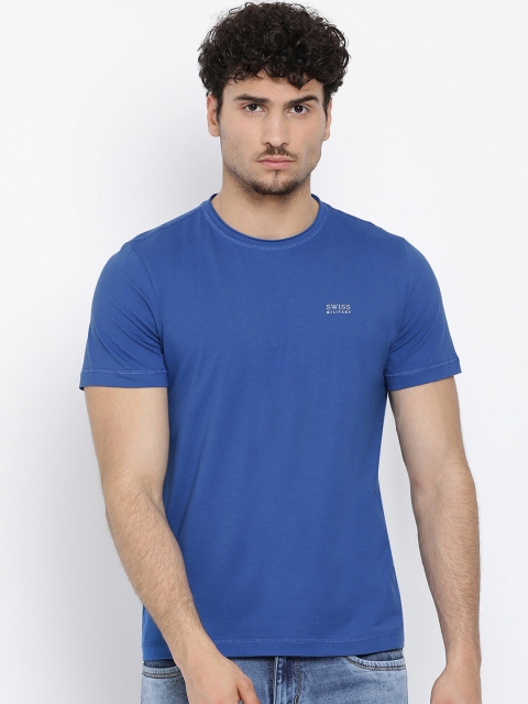 

SWISS MILITARY Men Blue Solid Round Neck T-shirt