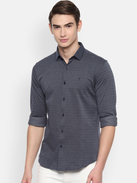 

V Dot Men Grey & Navy Blue Self Design Slim Fit Casual Shirt