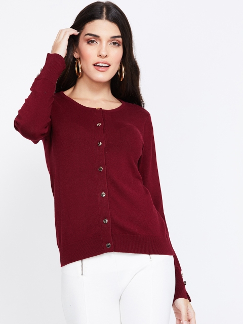 

Bossini Women Burgundy Solid Cardigan Sweater