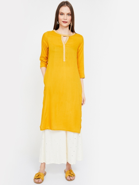 

Melange by Lifestyle Women Yellow Embroidered Straight Kurta