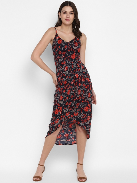 

MIAMINX Women Black & Red Floral Printed Sheath Dress