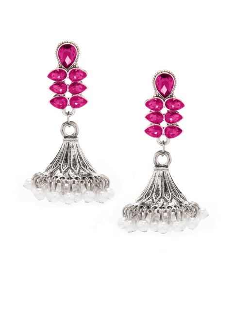 

Rubans Silver-Plated & Pink Contemporary Drop Earrings