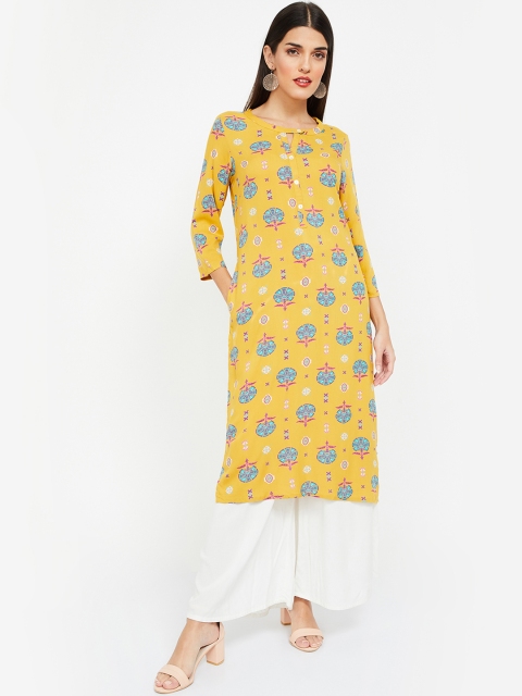 

Melange by Lifestyle Women Yellow & Blue Printed Straight Kurta