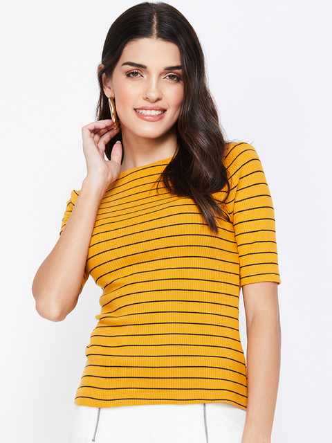 

Ginger by Lifestyle Women Mustard Yellow Striped Top