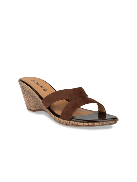 

SOLES Women Brown Solid Wedges
