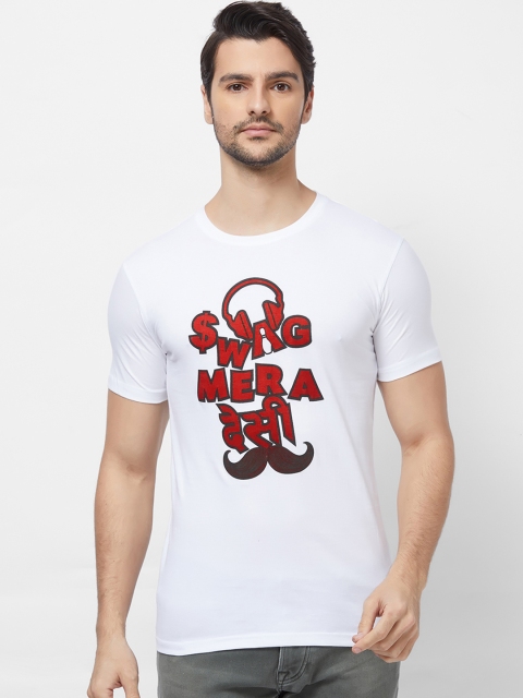 

Imagica Men White Printed Round Neck T-shirt