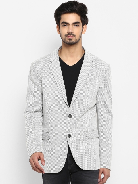 

Mufti Men Grey Self-Design Slim-Fit Single-Breasted Blazer