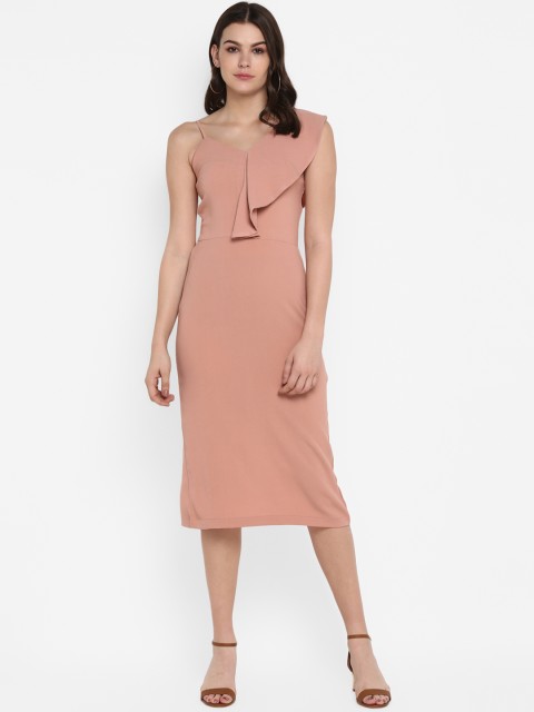 

MIAMINX Women Peach-Coloured Solid Sheath Dress