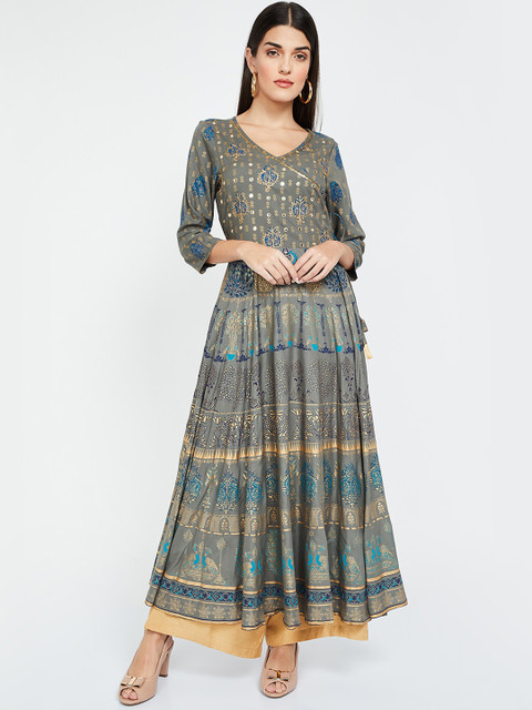 

Melange by Lifestyle Women Grey Printed Anarkali Kurta