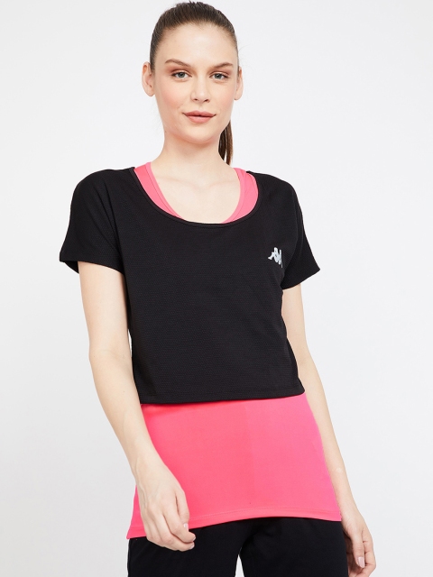 

Kappa Women Black & Pink Colourblocked Scoop Neck T-shirt