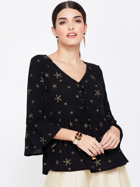 

Colour Me by Melange Women Black Printed A-Line Top