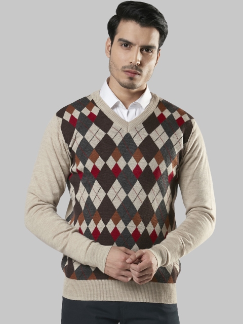 

Raymond Men Beige & Red Printed Sweater