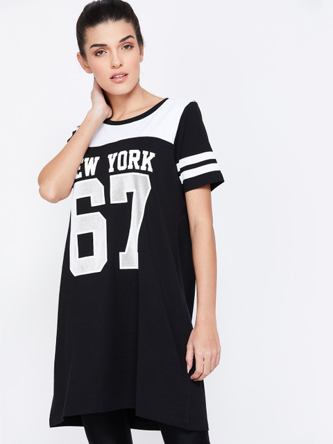

Kappa Women Black Printed Round Neck Longline T-shirt