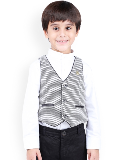 

One Friday Boys White & Black Printed Pure Cotton Waistcoat