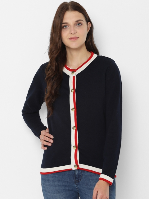 

Allen Solly Women Navy Blue Solid Cardigan Sweater
