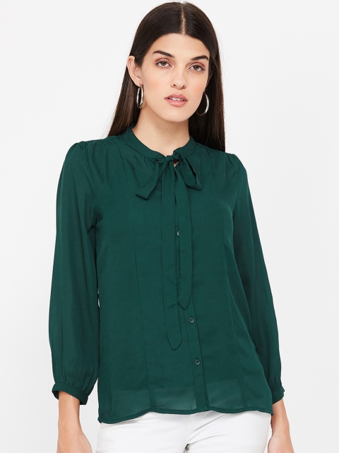 

CODE by Lifestyle Women Green Solid Shirt Style Top