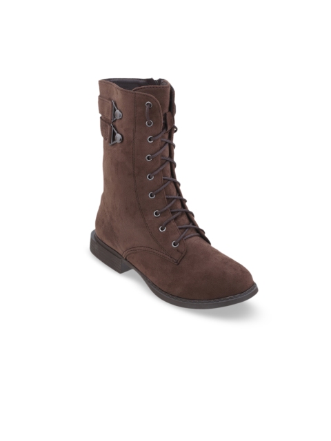 

SHUZ TOUCH Women Brown Solid High-Top Heeled Boots