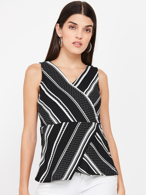 

CODE by Lifestyle Women Black Striped A-Line Top
