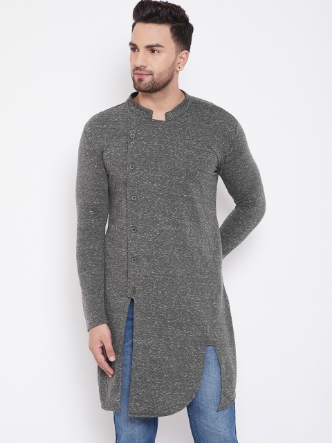 

Hypernation Men Charcoal Grey Solid Straight Kurta