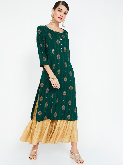 

Melange by Lifestyle Women Green & Cream-Coloured Printed Straight Kurta