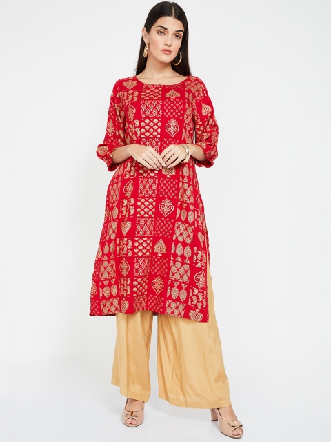 

Melange by Lifestyle Women Rust & Cream-Coloured Printed Straight Kurta