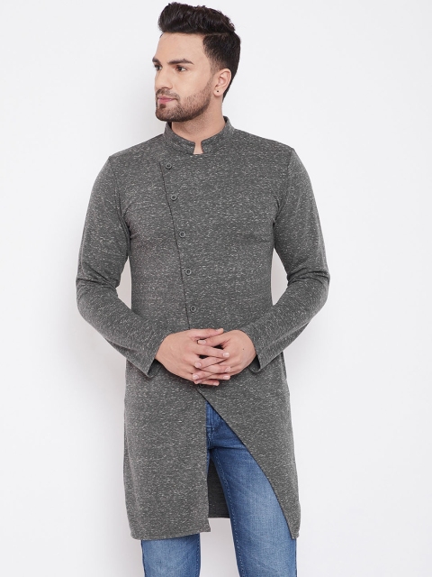 

Hypernation Men Charcoal Solid Straight Kurta