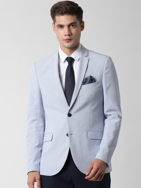 

Peter England Men Blue Self-Design Slim-Fit Single-Breasted Blazer