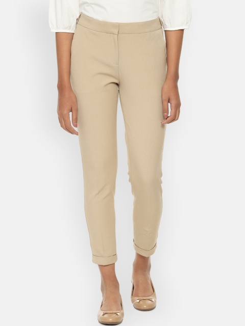 

Van Heusen Woman Beige Solid Cropped Formal Trousers