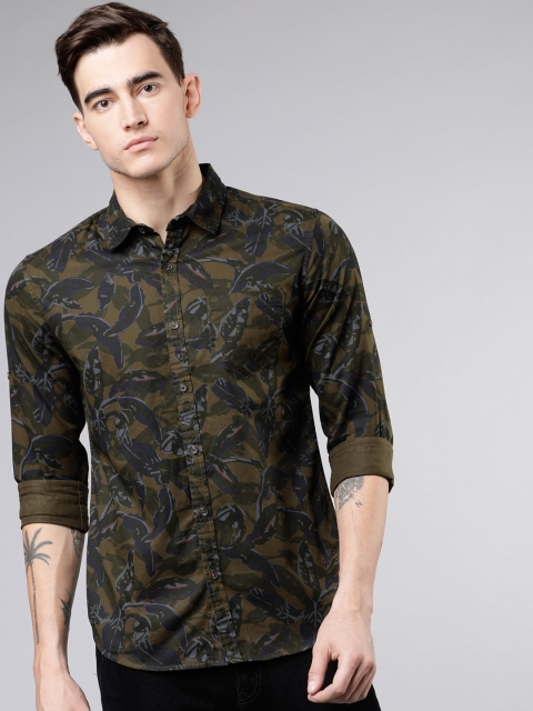 

Ecko Unltd Men Olive Green & Grey Slim Fit Printed Casual Shirt