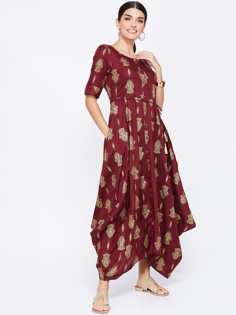 

Colour Me by Melange Women Maroon & Beige Printed Maxi Dress