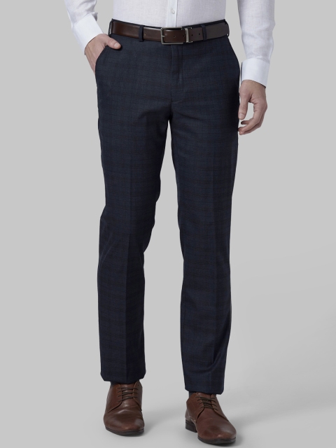 

Park Avenue Men Navy Blue Checked Regular Fit Formal Trousers