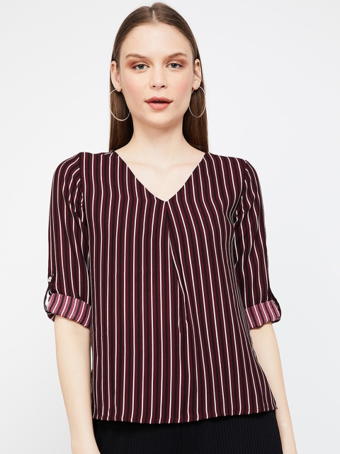 

Bossini Women Burgundy & White Striped Top